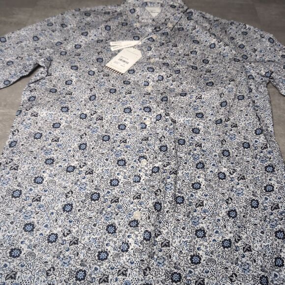 Ben Sherman Mens Medium Button Down Stretch Dress Shirt White Floral NWT - Picture 2 of 7